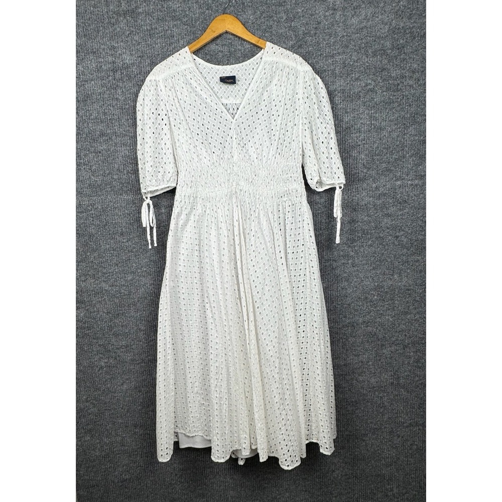 Just Taylor Eyelet Midi Dress Womens 12 White Cotton Lined Cottagecore Boho